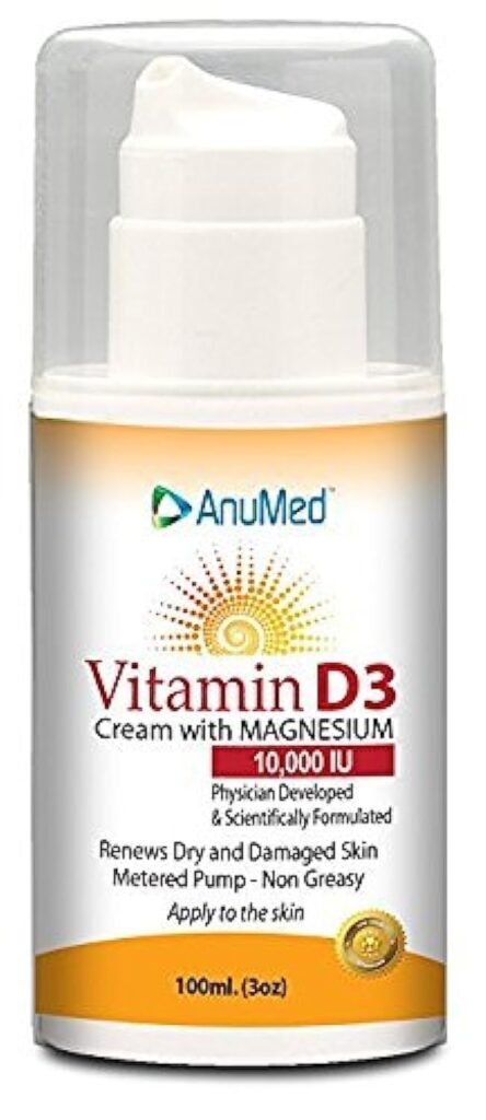 AnuMed Vitamin D3 Cream With Magnesium 10,000 IU | Healthy Skin Care  Face Cream | Maximum Calcium Absorption | Non-Greasy Moisturizer For Dry Skin - 3 Ounces Each (Pack of 2)