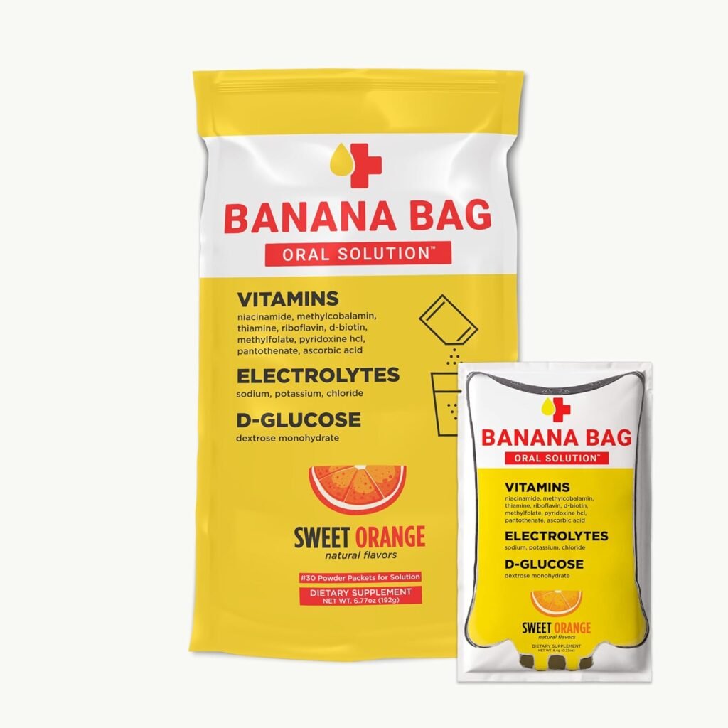 Banana Bag Oral Solution - Pharmacist Hydration Recovery Formula - Electrolyte  Vitamin Powder Packet Drink Mix - Sweet Orange - Pack of 15