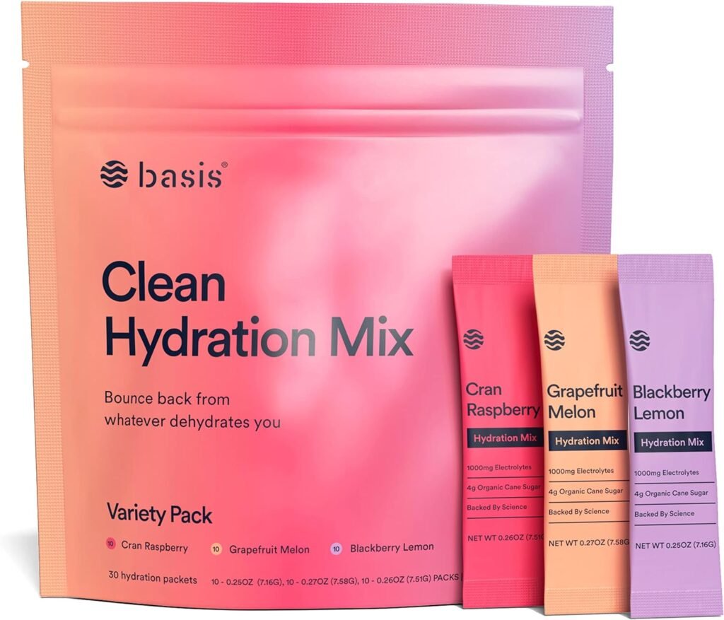 Basis Hydration Low Sugar Powder Packets, Electrolyte Mix, Keto-Friendly, Pregnancy Dehydration Relief - for Workout Travel Sports (Cran Raspberry, 30 Sticks)