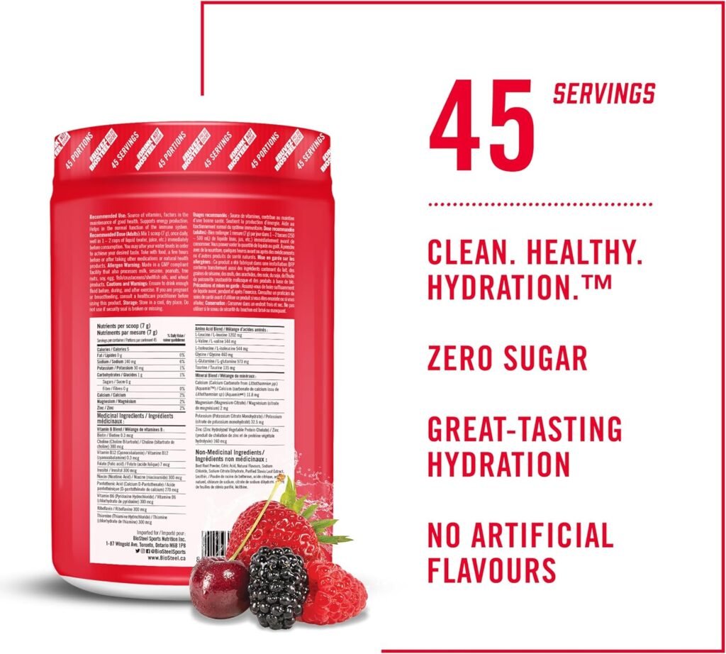 BIOSTEEL Hydration Mix - Sugar Free, Essential Electrolyte Sports Drink Powder - Mixed Berry - 45 Servings