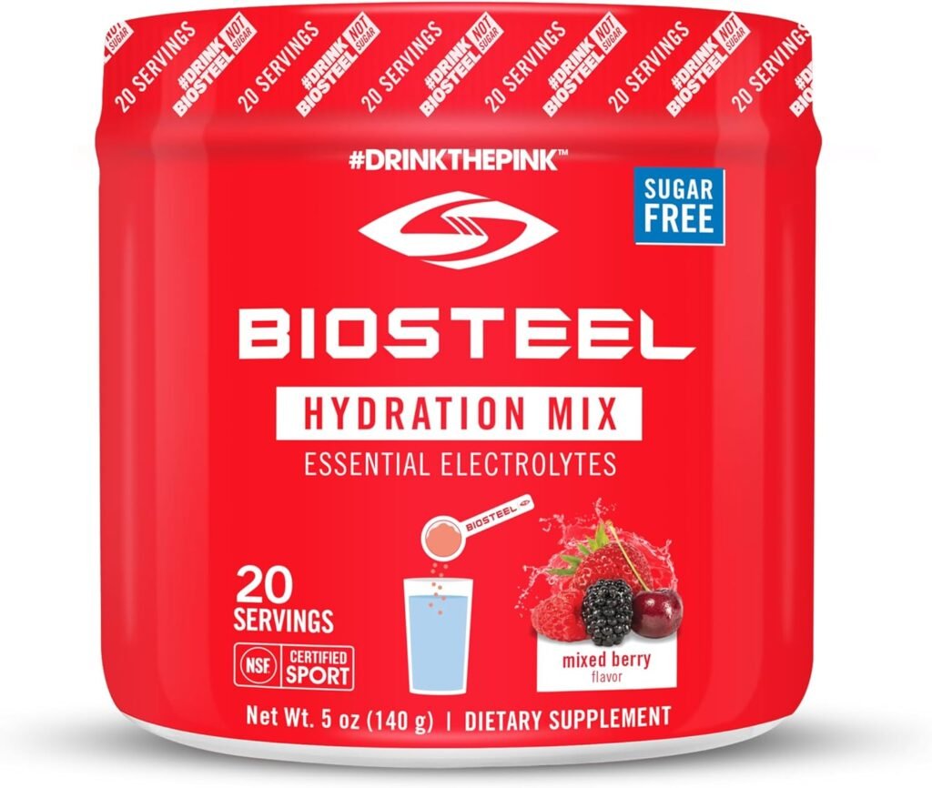 BioSteel Zero Sugar Hydration Mix, Great Tasting Hydration with 5 Essential Electrolytes, Mixed Berry Flavor, 20 Servings per Tub