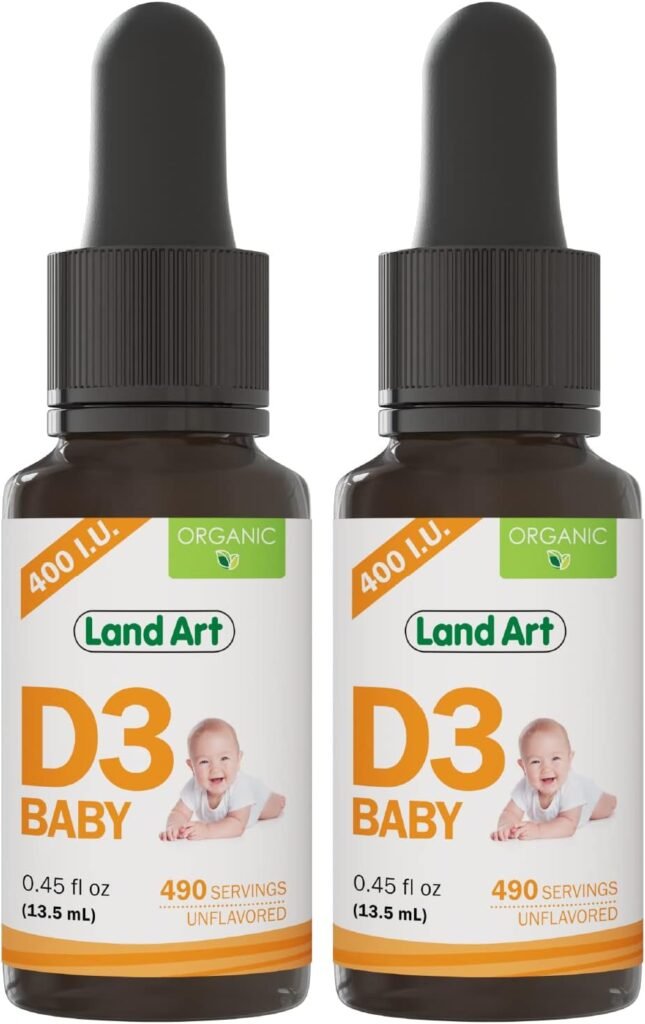 Certified Organic Vitamin D3 Drops - for Baby - 400 IU per Drop - 490 Servings - Development and Maintenance of Bones and Teeth - GMO Free - Gluten Free – 0.45 fl oz (13.5 ml) - Pack of 2