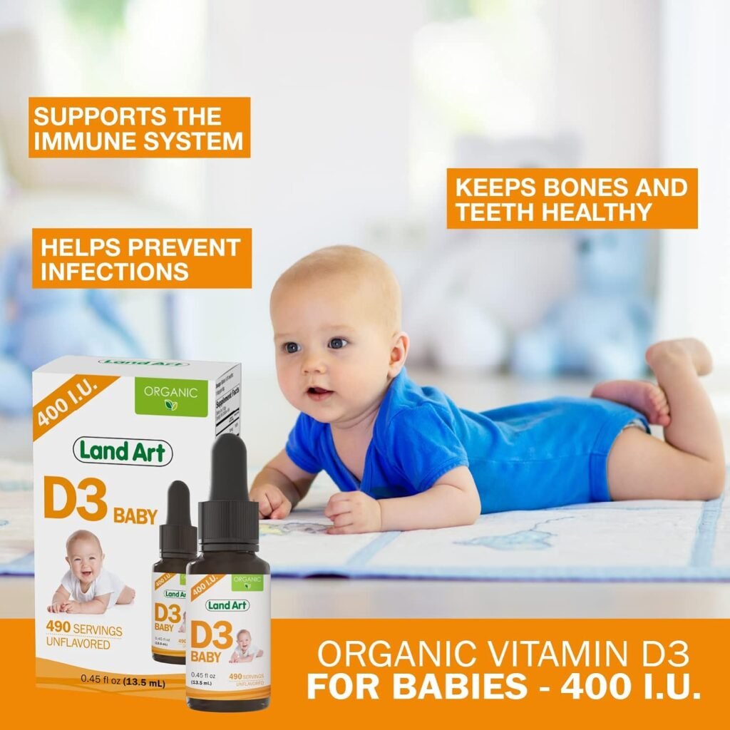 Certified Organic Vitamin D3 Drops - for Baby - 400 IU per Drop - 490 Servings - Development and Maintenance of Bones and Teeth - GMO Free - Gluten Free – 0.45 fl oz (13.5 ml) - Pack of 2