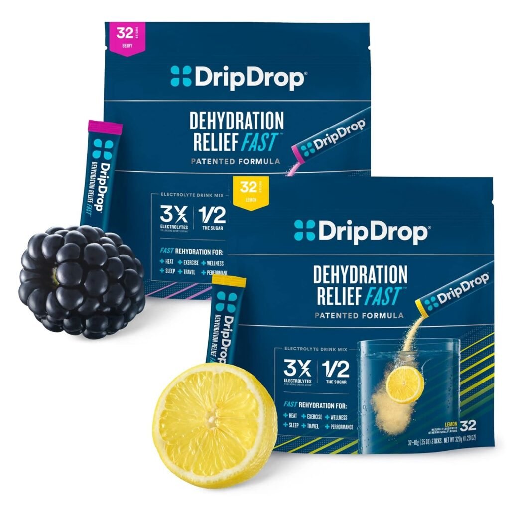 DripDrop Hydration - Electrolyte Powder Packets - Lemon  Berry Bundle - 64 Count