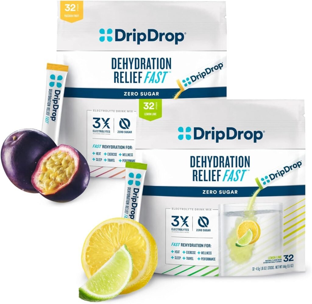 DripDrop Hydration - Electrolyte Powder Packets - Lemon Lime  Passion Fruit Zero Sugar Bundle - 64 Count