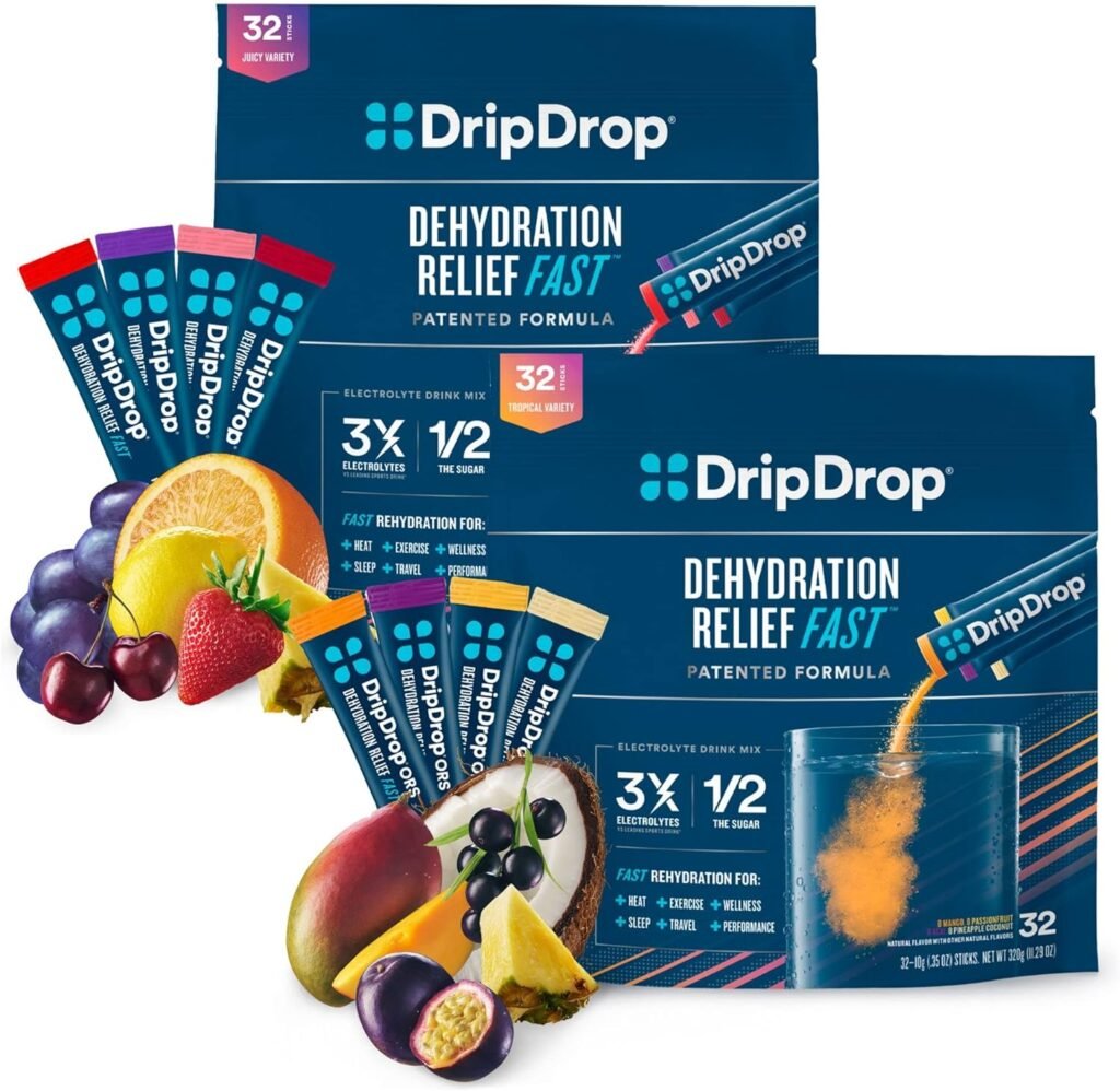 DripDrop Hydration - Electrolyte Powder Packets - Pineapple Coconut, Mango, Acai, Passion Fruit, Grape, Fruit Punch, Strawberry Lemonade, Cherry - 64 Count