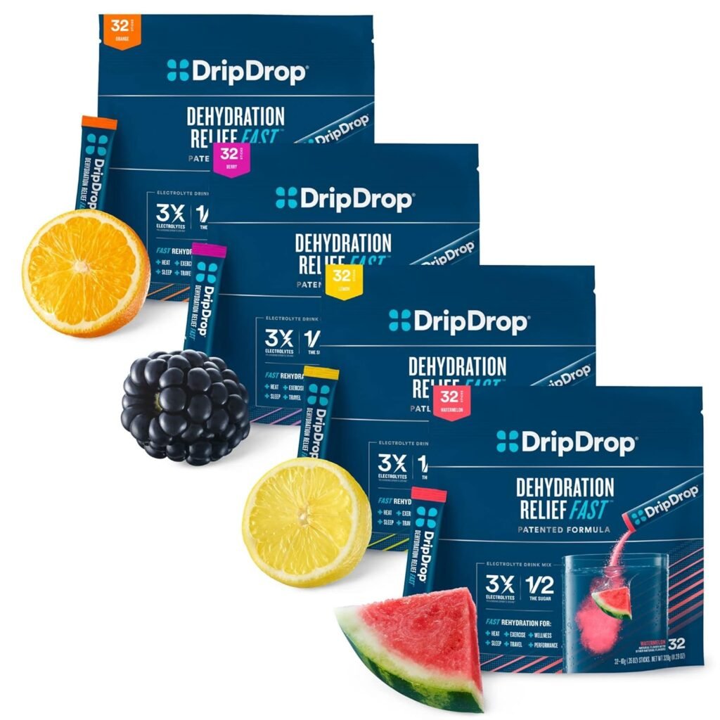 DripDrop Hydration - Electrolyte Powder Packets - Watermelon, Berry, Lemon, Orange - Value Variety Bundle - 128 Count