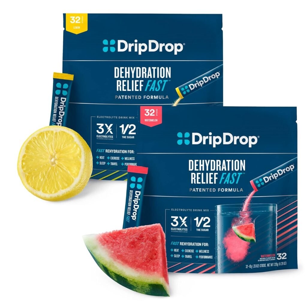 DripDrop Hydration - Electrolyte Powder Packets - Watermelon  Lemon Bundle - 64 Count