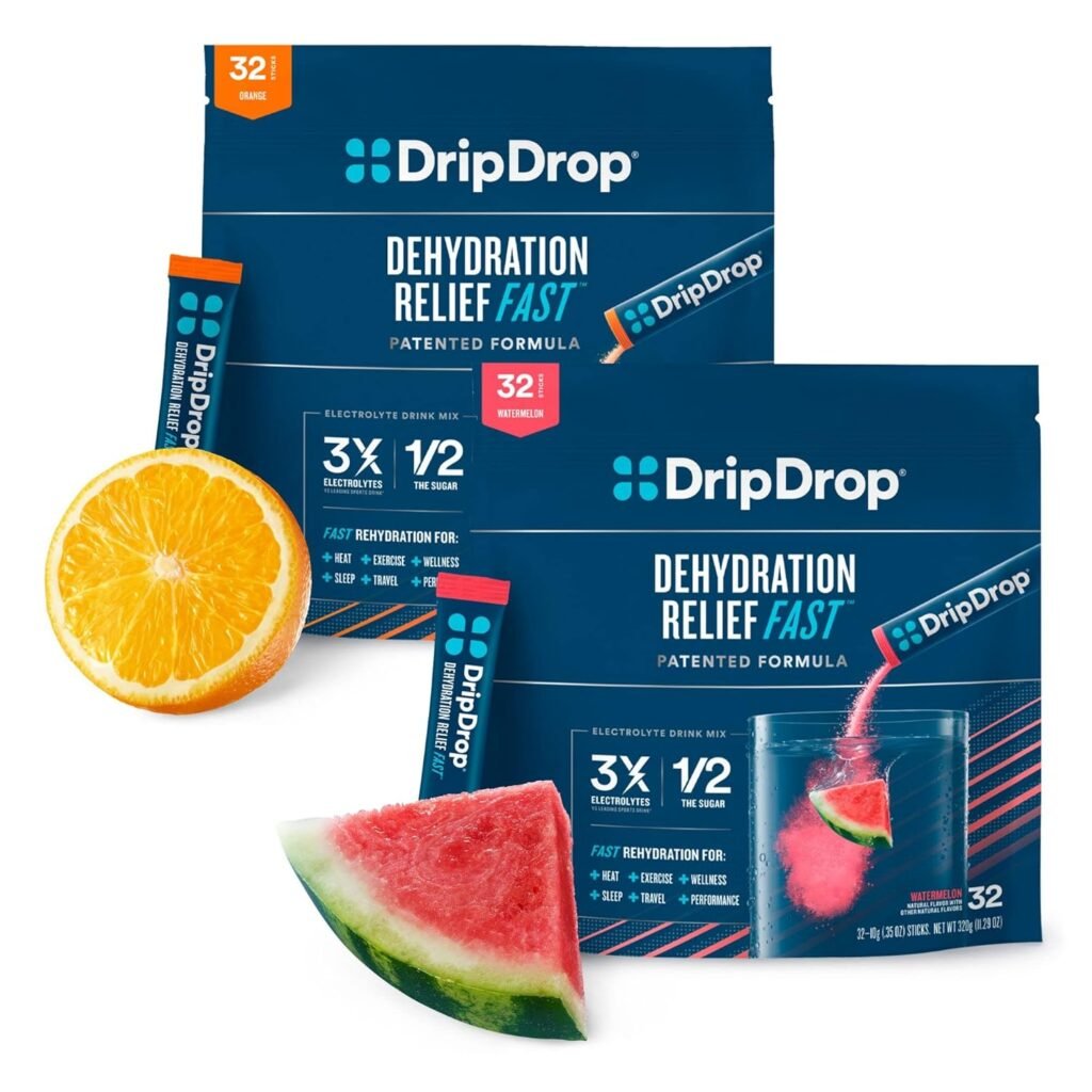 DripDrop Hydration - Electrolyte Powder Packets - Watermelon  Orange Bundle - 64 Count