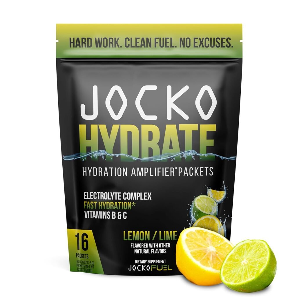 Jocko Fuel Hydrate Electrolytes Powder Packets No Sugar - Hydration Amplifier Packets for Recovery, Dehydration,  Exercise - with Vitamins B6, B12  C (32 Packets) (2 Pack Bundle)