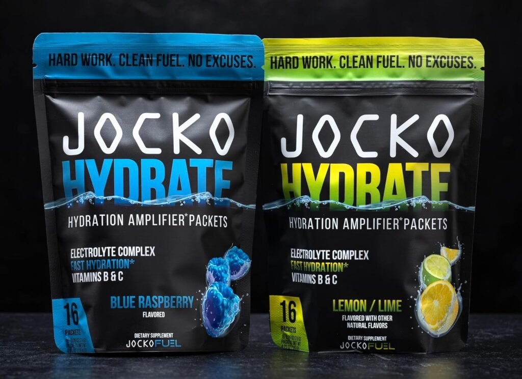 Jocko Fuel Hydrate Electrolytes Powder Packets No Sugar - Hydration Amplifier Packets for Recovery, Dehydration,  Exercise - with Vitamins B6, B12  C (32 Packets) (2 Pack Bundle)