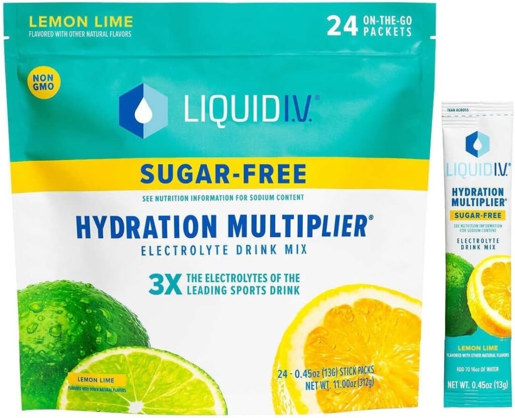 Liquid I.V. Hydration Multiplier, 24 Individual Serving Stick Packs in Resealable Pouch, Sugar Free Lemon Lime