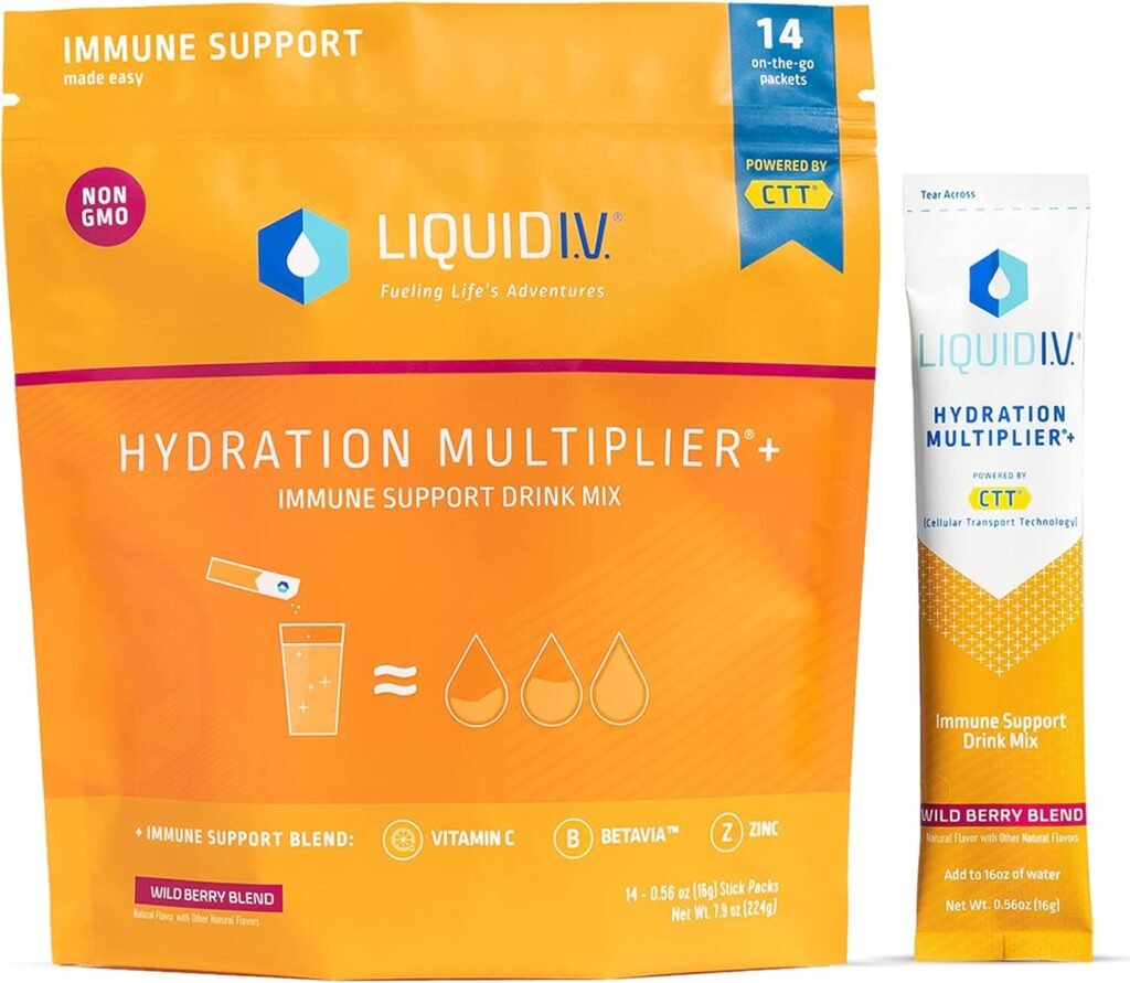 Liquid I.V. Hydration Multiplier + Immune Support -Wild Berry Blend - Hydration Powder Packets | Electrolyte Drink Mix | Easy Open Single-Serving Stick | Non-GMO | 14 Sticks