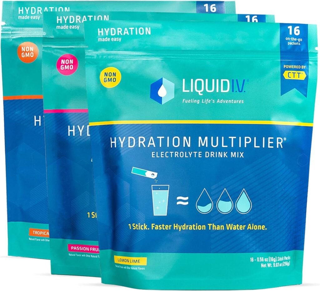 Liquid I.V. Hydration Multiplier - Lemon Lime, Passion Fruit,  Tropical Punch - Hydration Powder Packets | Electrolyte Drink Mix | Non-GMO | 48 Sticks