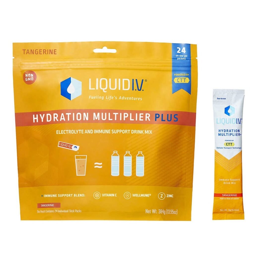 Liquid I.V Hydration Multiplier Plus, Electrolyte Powder, Easy Open Packets, Supplement Drink Mix (Tangerine 24 Packets))