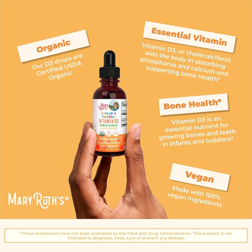 MaryRuths Vitamin D3 Liquid Drops for Infants  Toddler | USDA Organic Liquid Vitamin D Spray for Infants  Toddlers | Immune Support  Bone Health | Vegan | Gluten Free | Non-GMO | 90-150 Servings