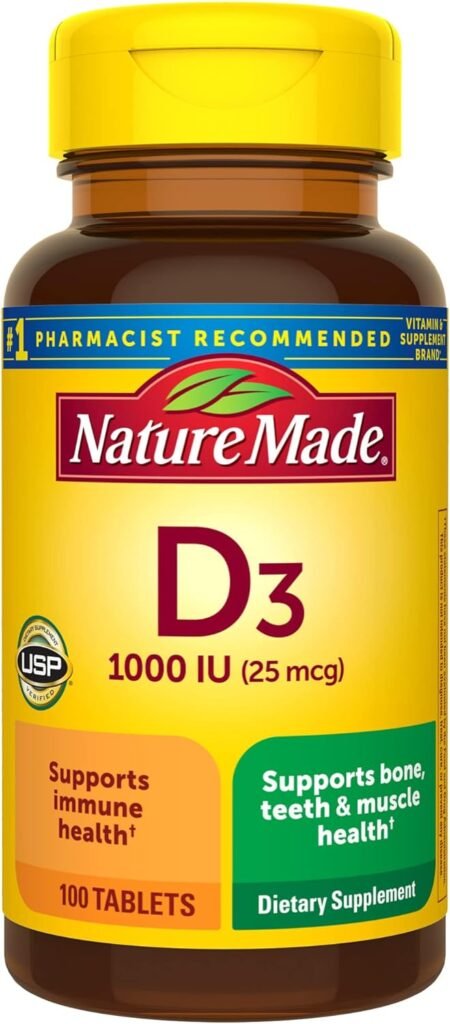 Nature Made Vitamin D3 1000 IU (25 mcg), Dietary Supplement for Bone, Teeth, Muscle and Immune Health Support, 100 Tablets, (Pack of 3)