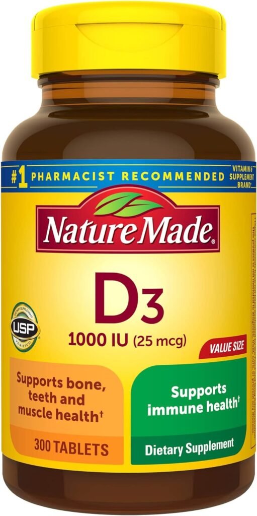 Nature Made Vitamin D3 1000 IU (25 mcg), Dietary Supplement for Bone, Teeth, Muscle and Immune Health Support, 100 Tablets, (Pack of 3)