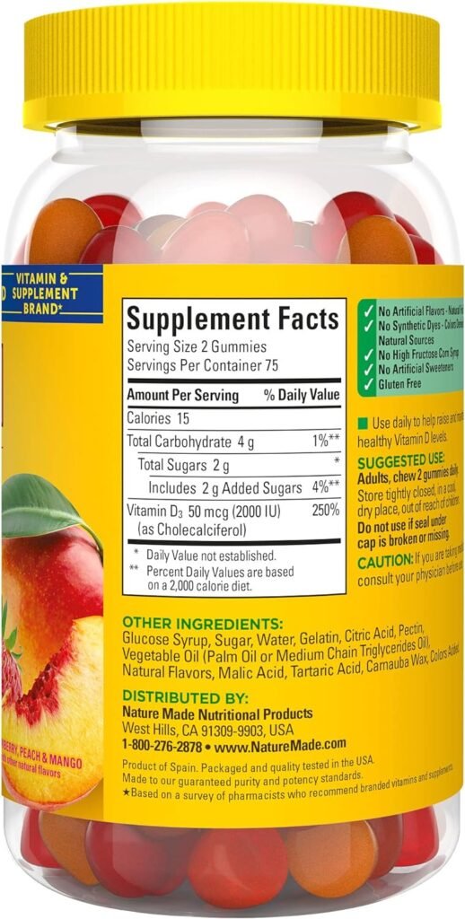 Nature Made Vitamin D3 2000 IU (50 mcg) per serving, Dietary Supplement for Bone, Teeth, Muscle and Immune Health Support, 150 Gummies, 75 Day Supply