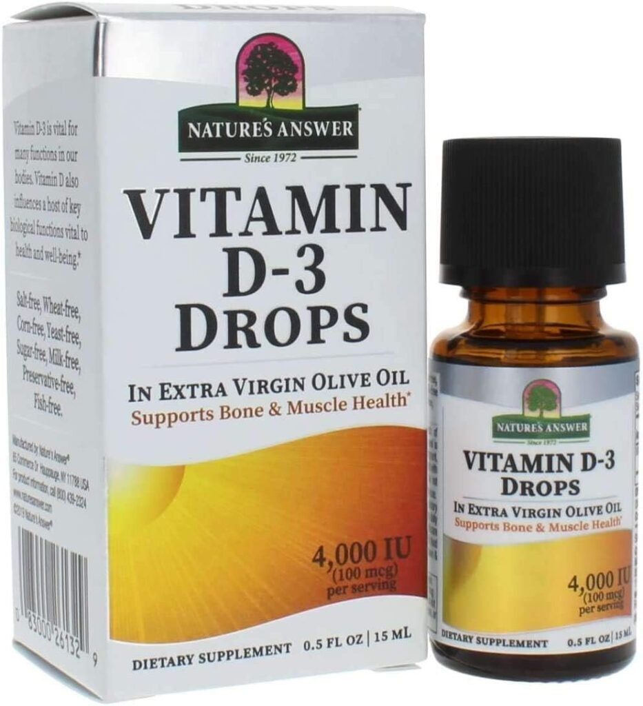 Natures Answer Vitamin D-3 Drops | Blended with Extra Virgin Gold Olive Oil | Quickly Absorbed into Body | No Fillers, No Soy, Yeast Sugar, Milk or Preservatives 0.5oz