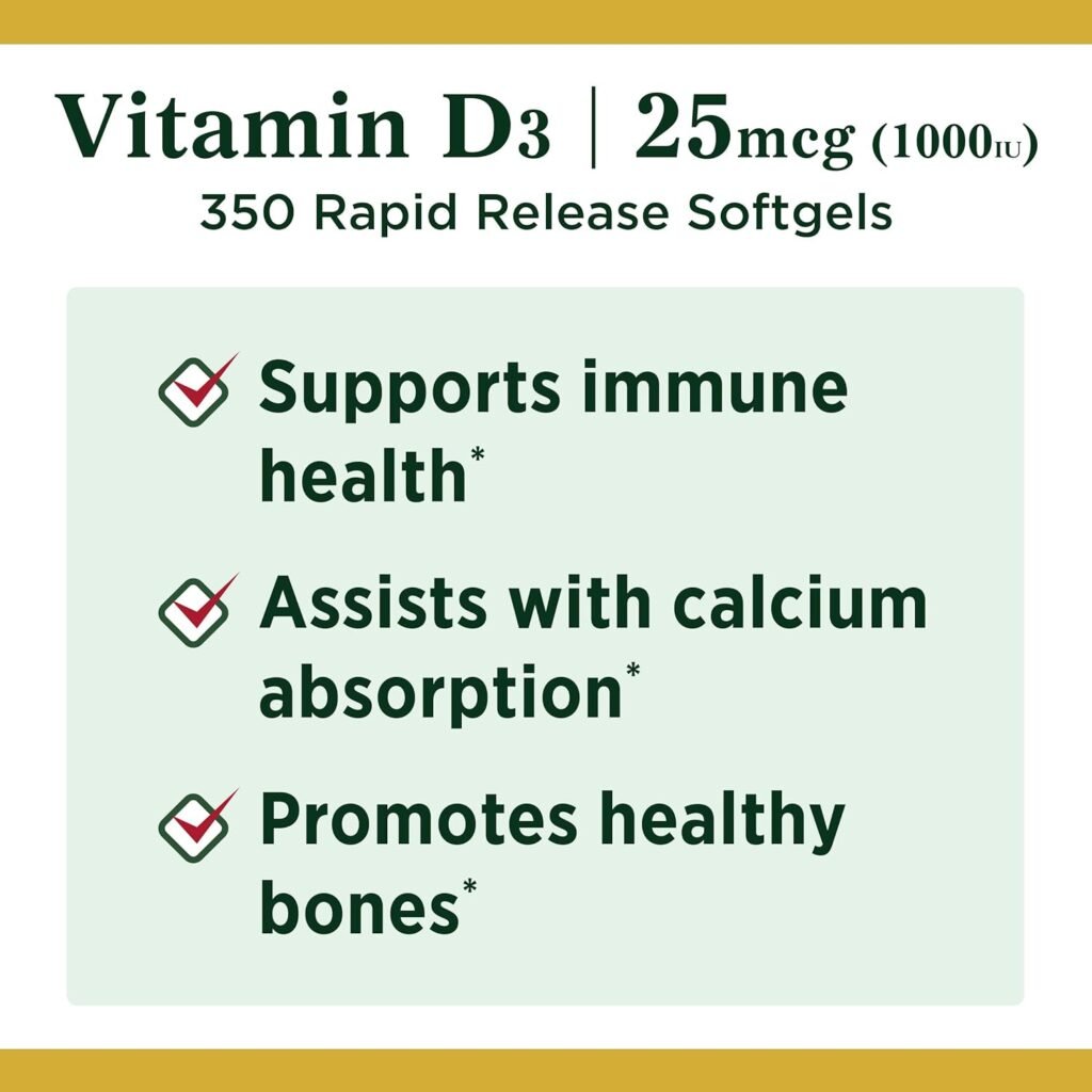 Natures Bounty Vitamin D3 1000 IU Softgels, 350 Count