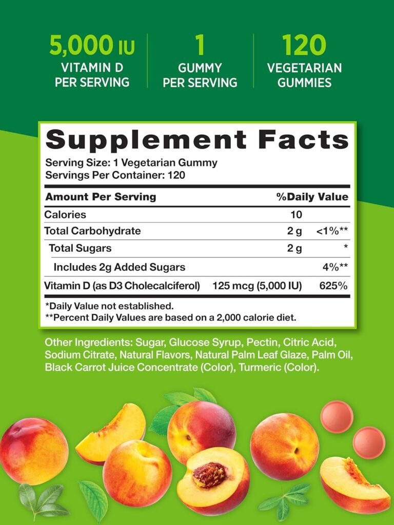 Natures Truth Vitamin D3 Gummies | 5000 IU | 60 Count | Vegetarian, Non-GMO  Gluten Free Supplement | Natural Peach Flavor