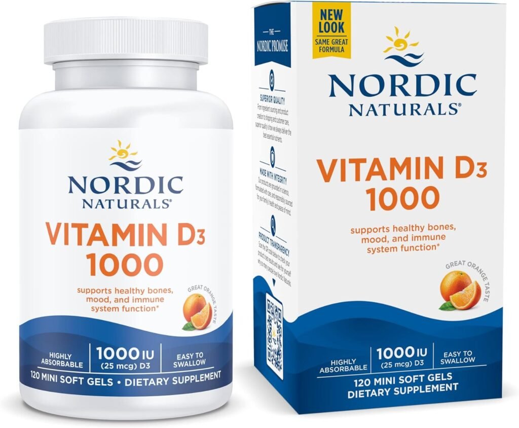 Nordic Naturals Vitamin D3 1000, Orange - 120 Mini Soft Gels - 1000 IU Vitamin D3 - Supports Healthy Bones, Mood  Immune System Function - Non-GMO - 120 Servings