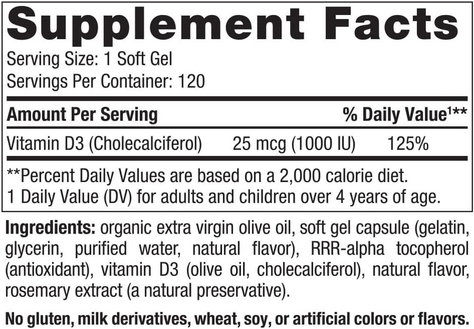 Nordic Naturals Vitamin D3 1000, Orange - 120 Mini Soft Gels - 1000 IU Vitamin D3 - Supports Healthy Bones, Mood  Immune System Function - Non-GMO - 120 Servings