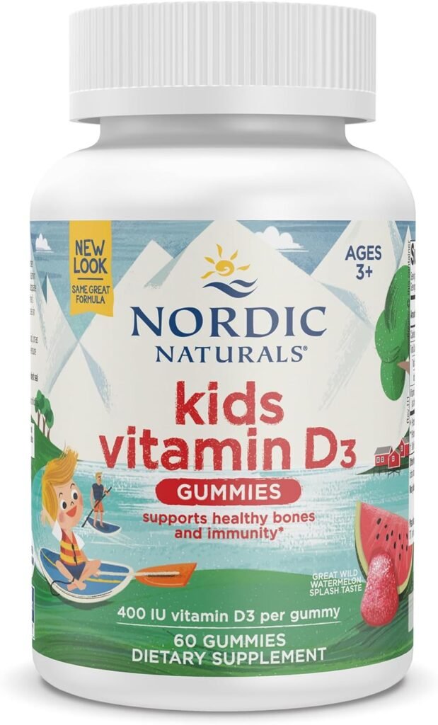 Nordic Naturals Vitamin D3 Gummies Kids, Wild Watermelon Splash - 60 Gummies - 400 IU Vitamin D3 - Bone Health, Healthy Immunity - Non-GMO, Vegetarian - 60 Servings