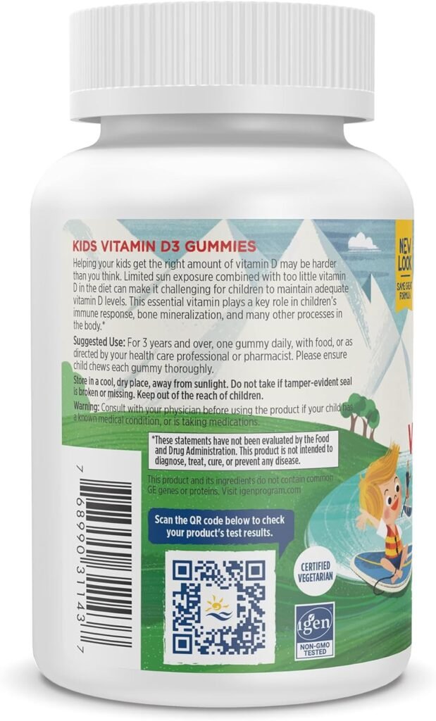 Nordic Naturals Vitamin D3 Gummies Kids, Wild Watermelon Splash - 60 Gummies - 400 IU Vitamin D3 - Bone Health, Healthy Immunity - Non-GMO, Vegetarian - 60 Servings