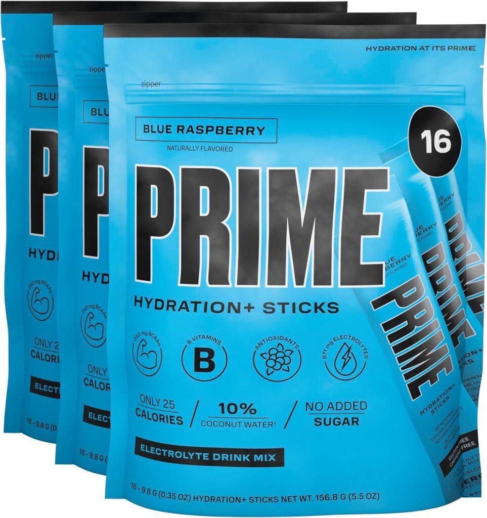 PRIME HYDRATION+ Sticks LEMON LIME | Hydration Powder Single Serve Sticks | Electrolyte Powder On The Go | Low Sugar | Caffeine-Free | Vegan | 6 Sticks