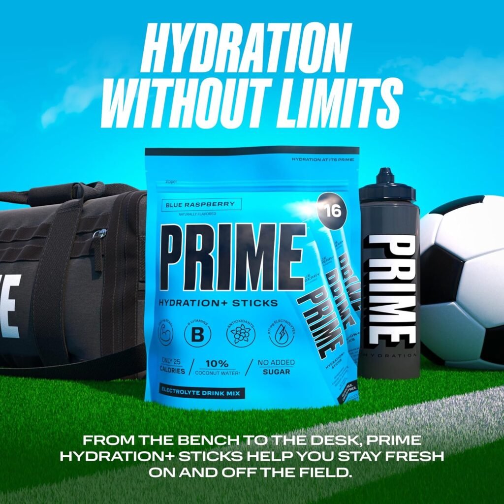 PRIME HYDRATION+ Sticks LEMON LIME | Hydration Powder Single Serve Sticks | Electrolyte Powder On The Go | Low Sugar | Caffeine-Free | Vegan | 6 Sticks