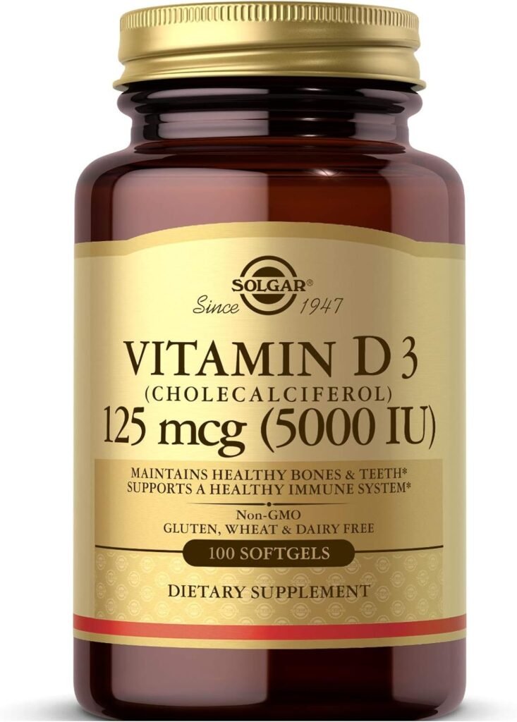 Solgar Vitamin D3 (Cholecalciferol) 125 MCG (5000 IU), 100 Softgels - Helps Maintain Healthy Bones  Teeth - Immune System Support - Non GMO, Gluten Free, Dairy Free - 100 Servings