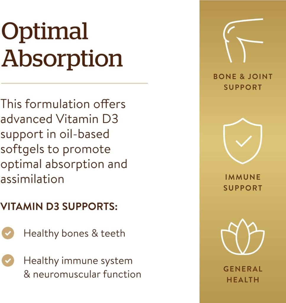 Solgar Vitamin D3 (Cholecalciferol) 125 MCG (5000 IU), 100 Softgels - Helps Maintain Healthy Bones  Teeth - Immune System Support - Non GMO, Gluten Free, Dairy Free - 100 Servings