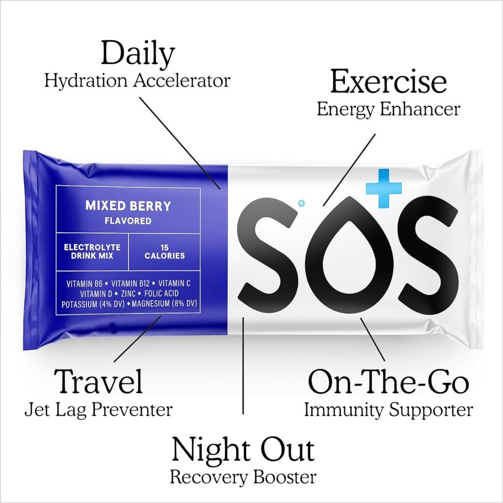 SOS Hydration Electrolyte Powder Drink Mix Packets | Daily Hydration  Energy | Added Essential Vitamins | Low Sugar | 16 Stick Packs (Watermelon  Mixed Berry Bundle)