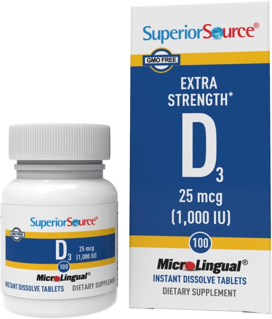 Superior Source Vitamin D3 1000 IU, Quick Dissolve MicroLingual Tablets, 100 Count, Helps Promote Strong Bones and Teeth, Immune Support, Helps Maintain Healthy Muscle Function, Non-GMO