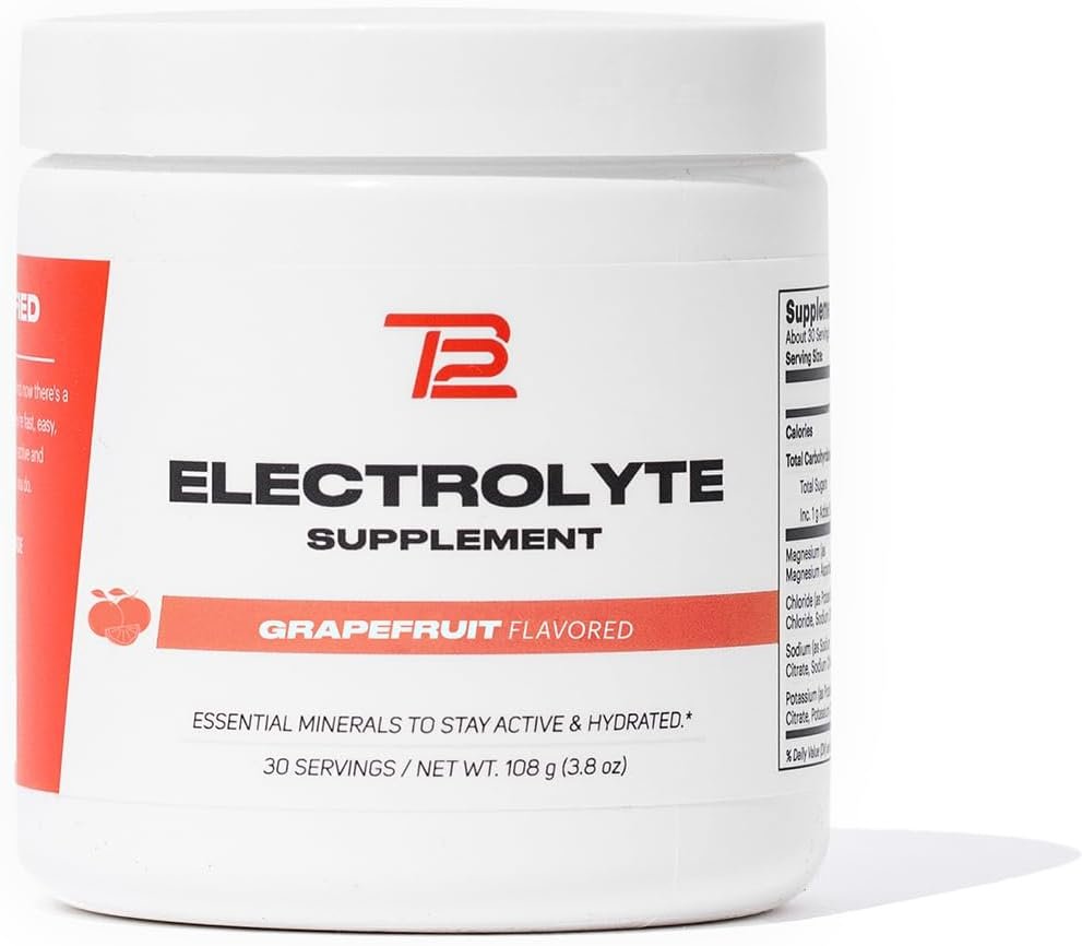 TB12 Electrolyte Supplement Powder for Fast Hydration by Tom Brady - Natural, Easy to Mix Powder. Low Sugar, Low Calorie, Dairy Free, Vegan. Magnesium, Sodium, Potassium, Zinc (Grapefruit Flavor)