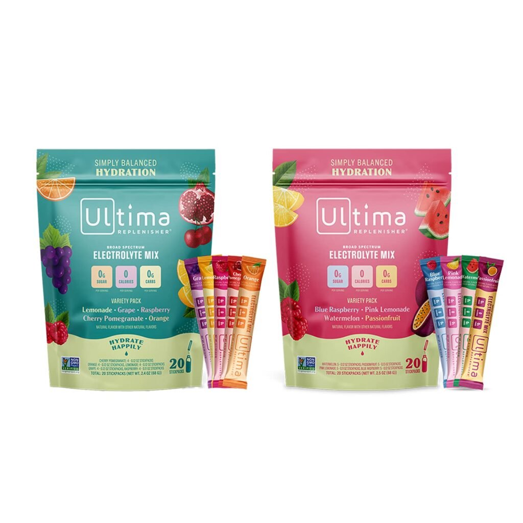 Ultima Replenisher Hydration Electrolyte Powder- Keto  Sugar Free- On The Go Convenience Bundle- Feel Replenished, Revitalized- Variety 5 Flavor Stickpack (20 Serving)  Tropical Variety