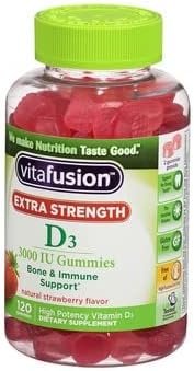 Vitafusion Extra Strength D3 Gummies, Natural Strawberry 120 ea (Pack of 2)