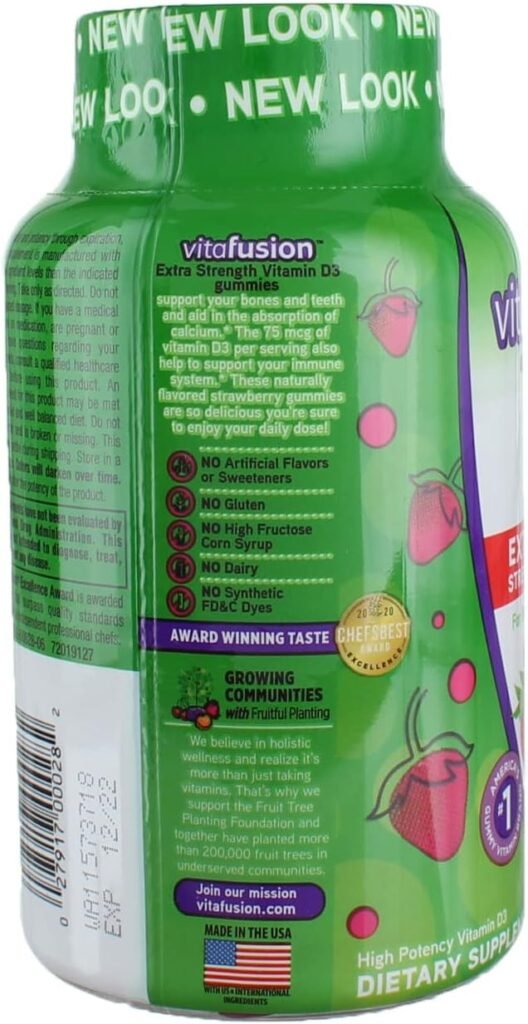 Vitafusion Extra Strength D3 Gummies, Natural Strawberry 120 ea (Pack of 2)