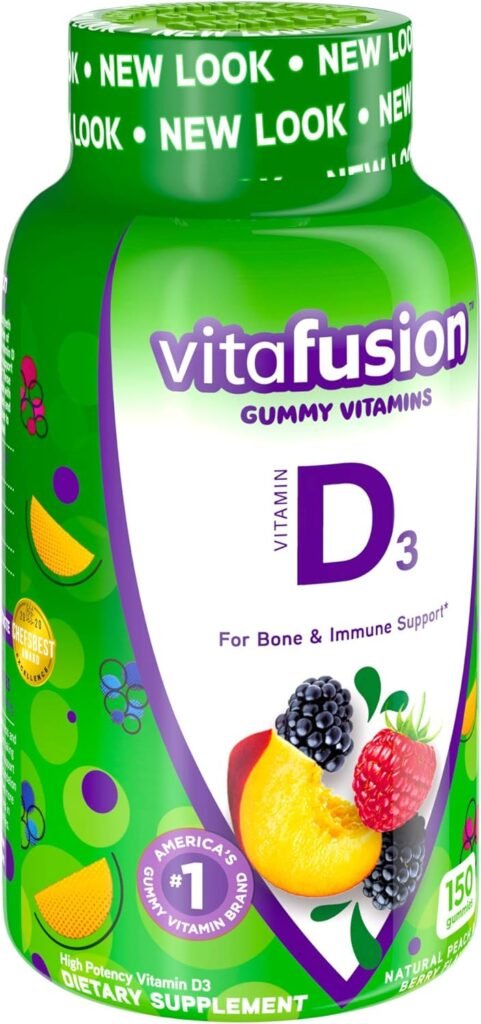 Vitafusion Vitamin D3 Gummy Vitamins for Bone and Immune System Support, Peach, Blackberry and Strawberry Flavored, 50 mcg Vitamin D, 75 Day Supply, 150 Count