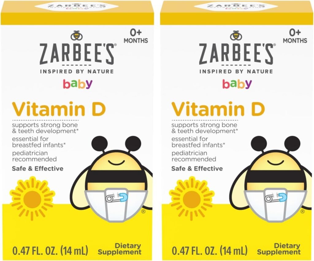 Zarbees Vitamin D Drops for Infants, 400IU (10mcg) Baby  Toddler Liquid Supplement, Newborn  Up, Dropper Syringe Included, Pack of 2 0.47 Fl Oz Bottles